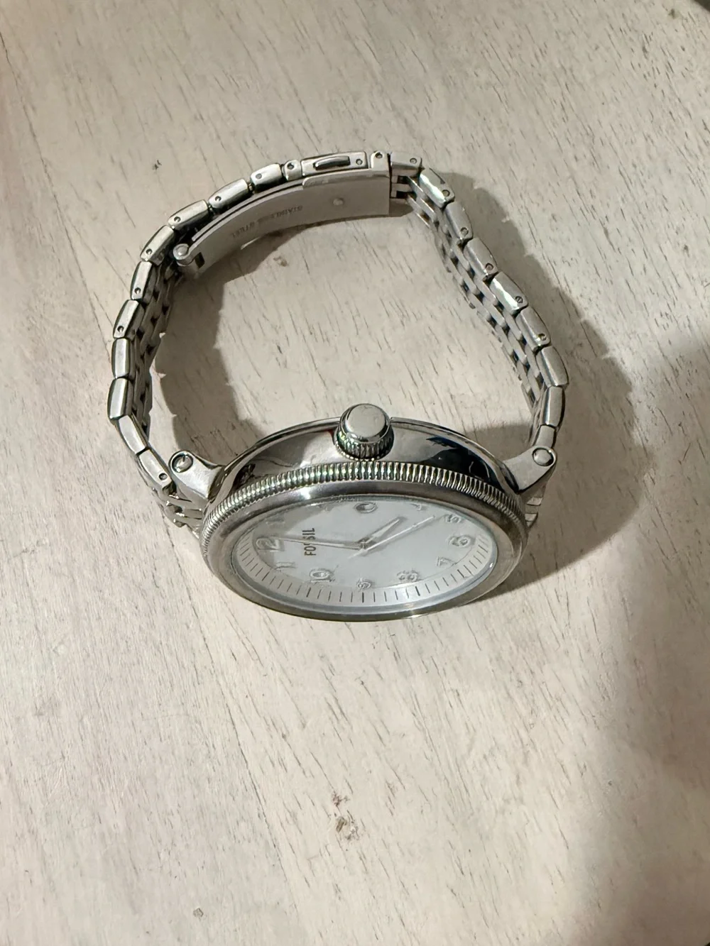 Fossil Silver-Tone Stainless Steel Watch with White Dial